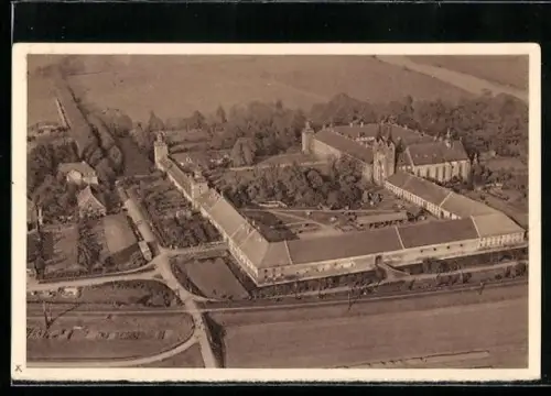 AK Korvey /Weser, Schloss vom Flugzeug aus, Ganzsache WHW Winterhilfswerk 1934/35