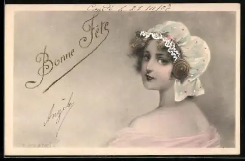 Künstler-AK R. Kratky: Hübsche Frau mit Haube