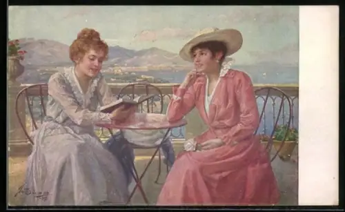 Künstler-AK Josef Süss: Auf der Terrasse