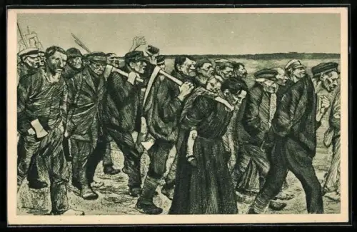 Künstler-AK 100 Jahre Deutscher Arbeiterbewegung, Weberzug von Käthe Kollwitz