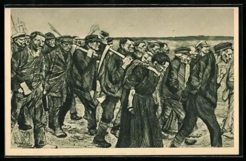 Künstler-AK Käthe Kollwitz: 100 Jahre Deutscher Arbeiterbewegung, Weberzug