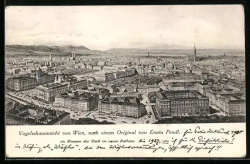 Künstler-AK Erwin Pendl: Wien aus der Vogelschau