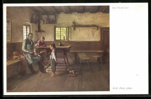 Künstler-AK Carl Zewy: zwei Jungen beim Grossvater