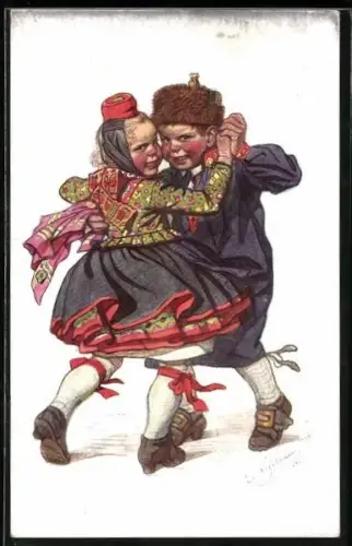 Künstler-AK Emil Beithan: Junges Paar in Trachten beim Tanz