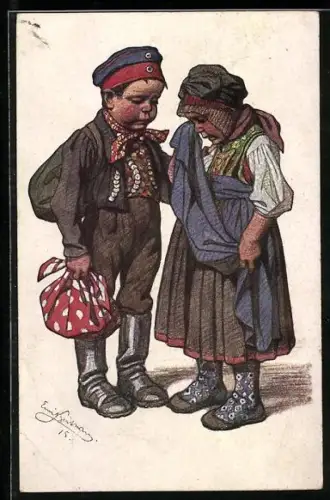 Künstler-AK Emil Beithan: Kleiner Student beim Abschied