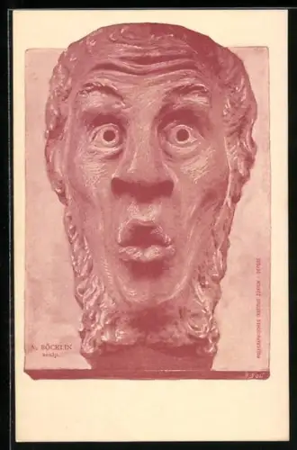 Künstler-AK Arnold Böcklin: Skulptur eines überrascht dreinblickenden Mannes