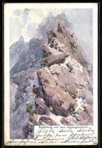 Künstler-AK Edward Theodore Compton: Grossglocker, Stüdlweg zum Gipfel, Bergsteiger