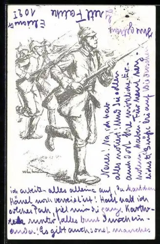 Künstler-AK Max Liebermann: Bewaffnete Soldaten und Pickelhauben