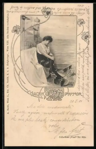 Künstler-AK Charles Scolik: Sitzende Dame mit ausladendem Dekolleté