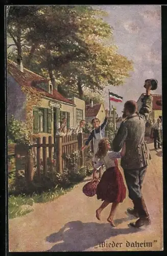 Künstler-AK Arthur Thiele: Soldat kehrt zu seiner Familie zurück
