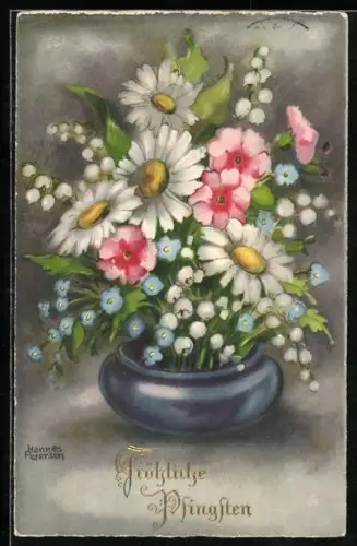 Künstler-AK Hannes Petersen: Hartelijk Gefeliciteerd, Blumengesteck