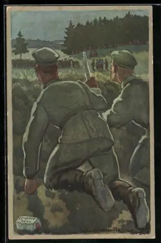 Künstler-AK Walter Georgi: Reklame für Leibniz-Kekse von Bahlsen, Schleichpatrouille