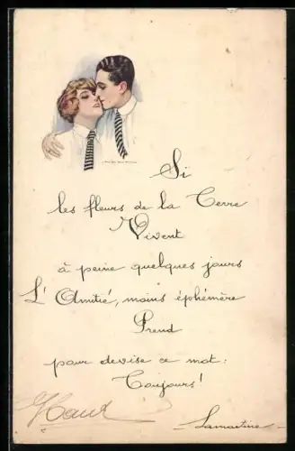 Künstler-AK Nanni: Mann und Frau mit Krawatten bandeln miteinander an