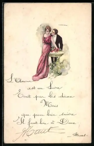 Künstler-AK Tito Corbella: Elegantes Paar an einem Tisch