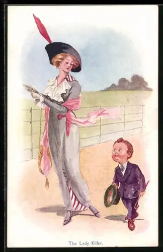 Künstler-AK T. Gilson: Kleiner Junge stellt sich einer eleganten Dame vor