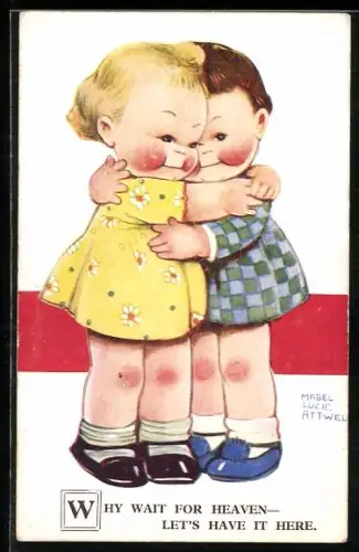 Künstler-AK Mabel Lucie Attwell: Kinderpaar umarmt sich