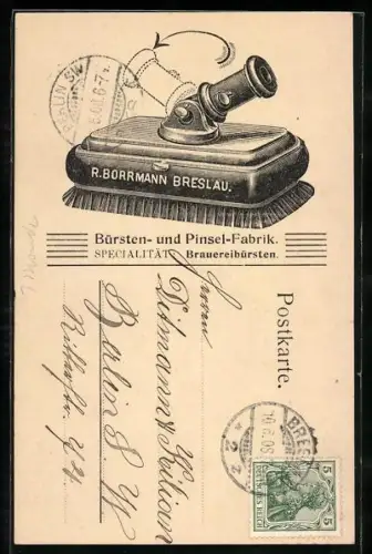 AK Breslau, R. Burrmann, Bürsten- und Pinsel-Fabrik, Reklame