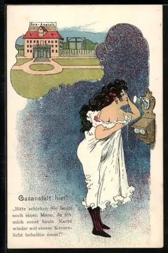 AK Frau im Nachthemd ruft bei der Gasanstalt an und bittet darum, ihr einen Mann zu schicken
