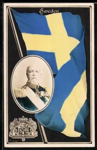 AK King Oscar of Sweden with swedish flag