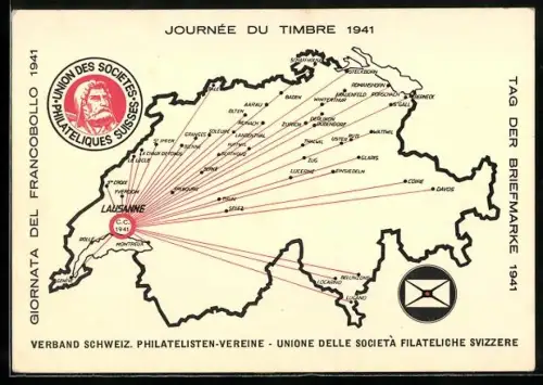 AK Lausanne, Tag der Briefmarke 1941, Verband Schweiz. Philatelisten-Vereine