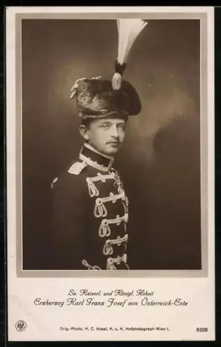 AK Kaiser Karl I. von Österreich in Husarenuniform