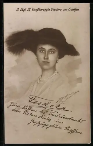 AK Grossherzogin Feodora von Sachsen mit schwarzem Hut