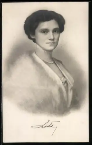 AK Kaiserin Zita von Österreich im Halbprofil mit Pelz