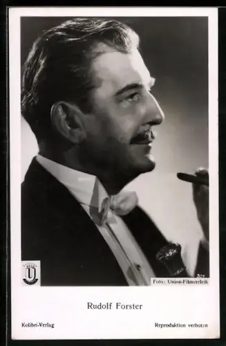 AK Rudolf Forster mit weisser Fliege u. Zigarre