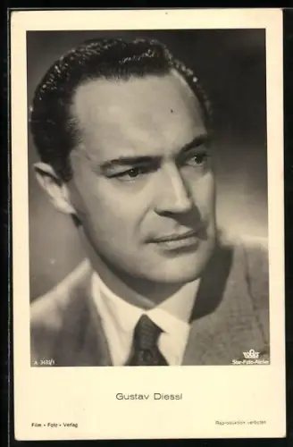 AK Schauspieler Gustav Diessl im Anzug fragend zur Seite blickend