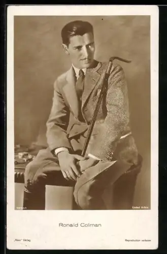 AK Ronald Colman mit einem Gehstock