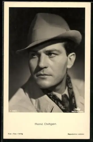 AK Schauspieler Rene Deltgen, mit einem Hut aufgenommen
