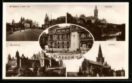 AK Glasgow, University, Cathedral, Art Galleries and Kelvin Hall