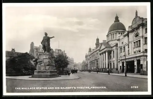 AK Aberdeen, The Wallace Statue and His Majesty`s Theatre