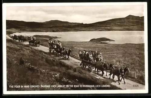 AK Inversnaid /Loch Lomond, The Four in Hand coaches passing Loch Arklet on the Road