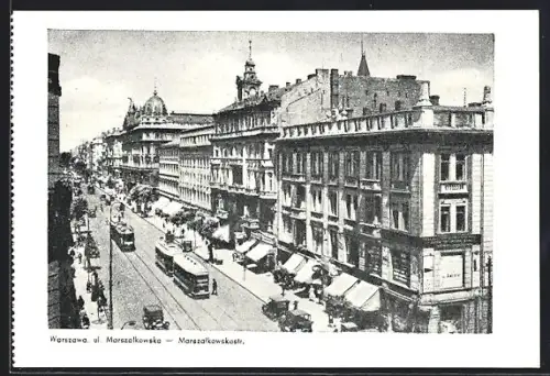 AK Warszawa, Ul. Marszalkowska, Strassenbahn