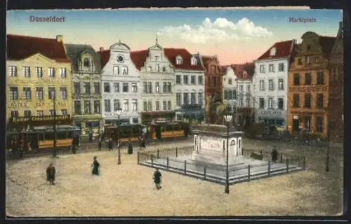 AK Düsseldorf, Marktplatz mit Strassenbahn