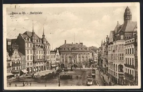 AK Bonn, Ansicht vom Marktplatz mit Strassenbahnen