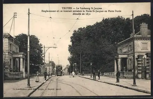 AK Troyes, Le Faubourg St.-Jacques, Strassenbahn