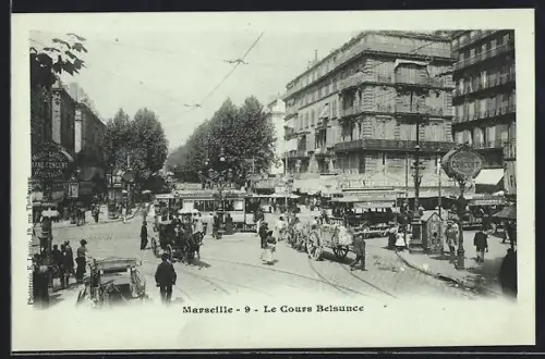 AK Marseille, Le Cours Belsunce, Strassenbahn