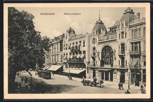 AK Amsterdam, Rembrandtplein, Strassenbahn