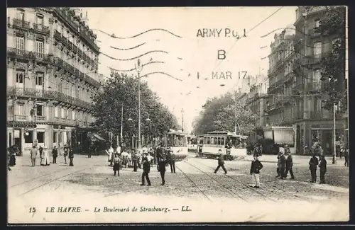 AK Le Havre, Le Boulevard de Strasbourg, Strassenbahn