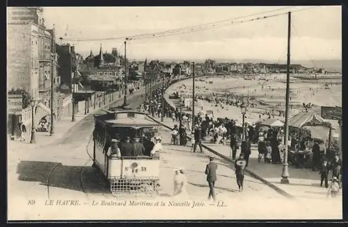 AK Le Havre, Le Boulevard Maritime, la Nouvelle Jetée et Tramway, Strassenbahn