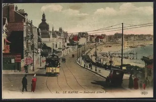 AK Le Havre, Boulevard Albert Ier, Strassenbahn