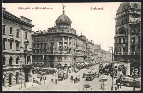 AK Budapest, Rékóczi-út, Strassenbahn