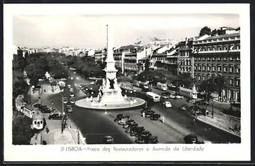 AK Lisboa, Praca dos Restauradores e Avenide da Liberdade, Strassenbahn
