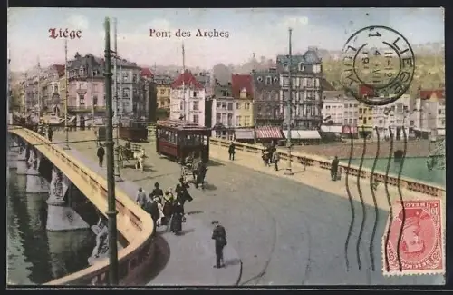 AK Liége, pont des Arches, Strassenbahn