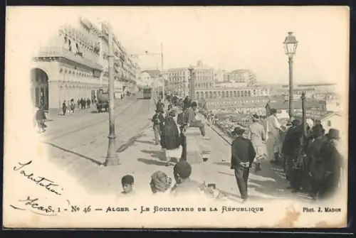 AK Alger, Le Boulevard de la République, Strassenbahn