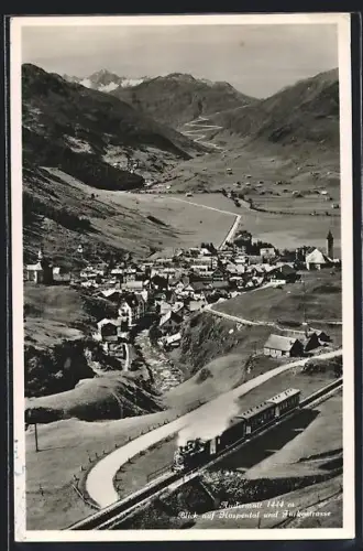 AK Andermatt, Blick auf Hospental und Furkastrasse