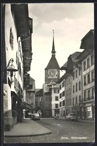AK Aarau, Partie an der Rathausgasse mit Kirchturm