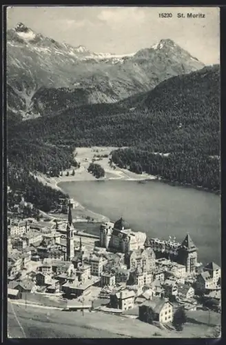 AK St. Moritz, Blick auf den Ort mit Gebirgspanorama